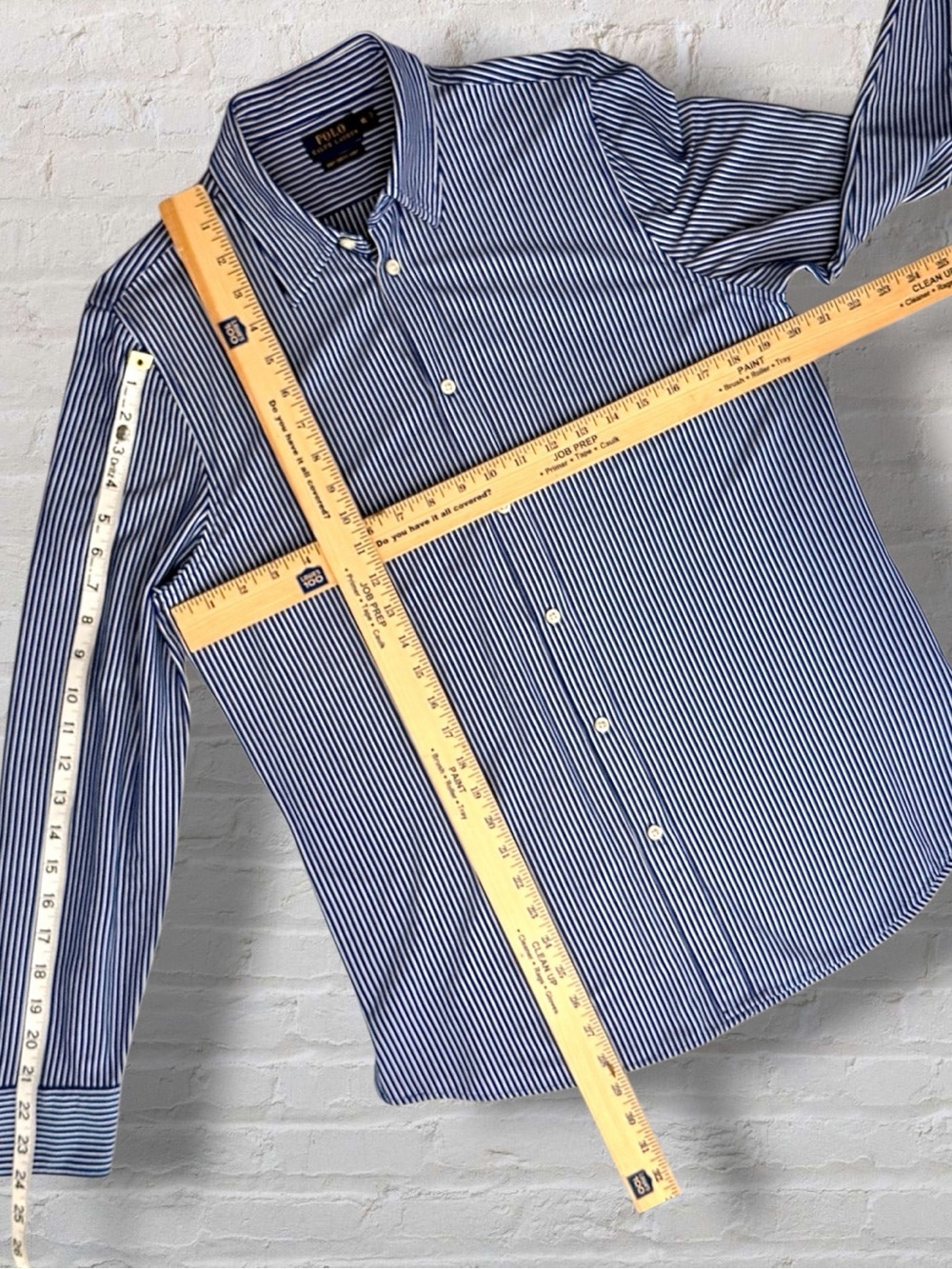 Polo Ralph Lauren Classic Fit Knit Dress Shirt Blue White Stripe Red Pony XL - Picture 13 of 14